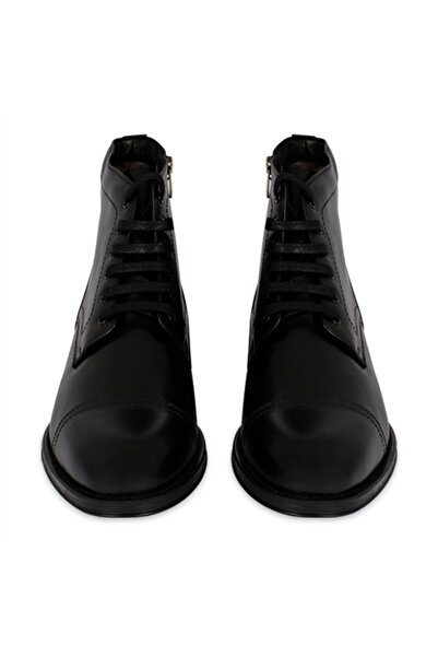 Vario Hakiki Deri Bağıcıklı Casual Erkek Bot Sıyah Antık