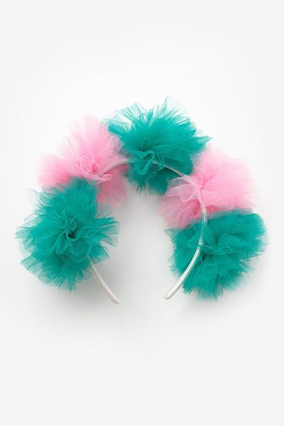 Le Mabelle Green Pink 5-Piece Tulle Pompom Girl's Crown