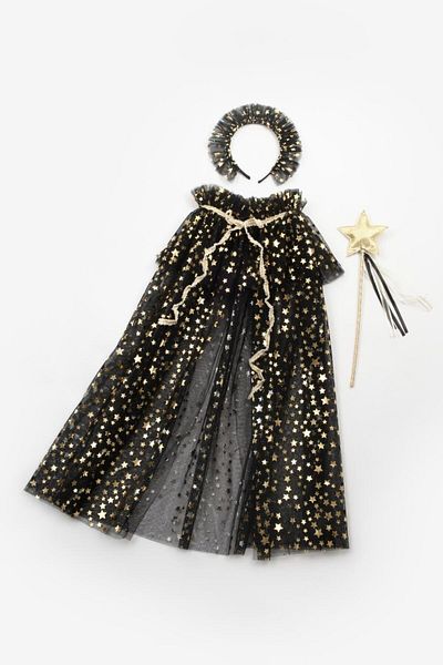 Le Mabelle Star Patterned Black Girl's Cloak and Crown Set