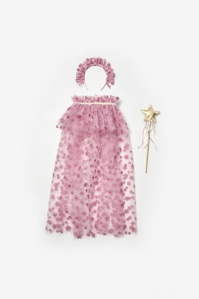 Le Mabelle Σετ μανδύας και στέμμα με στάμπα Dusty Rose Star για κορίτσι