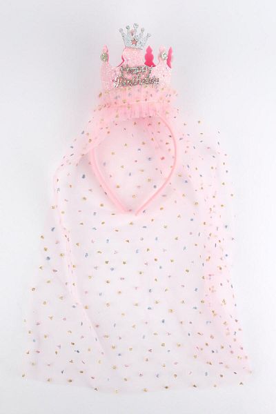 Le Mabelle Pink Glitter Queen Crown Figured Happy Birthday Girl's Crown