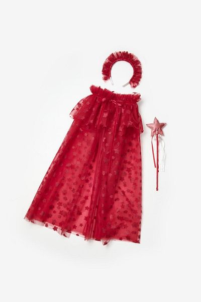 Le Mabelle Red Glitter Star Girl's Cloak and Crown Set