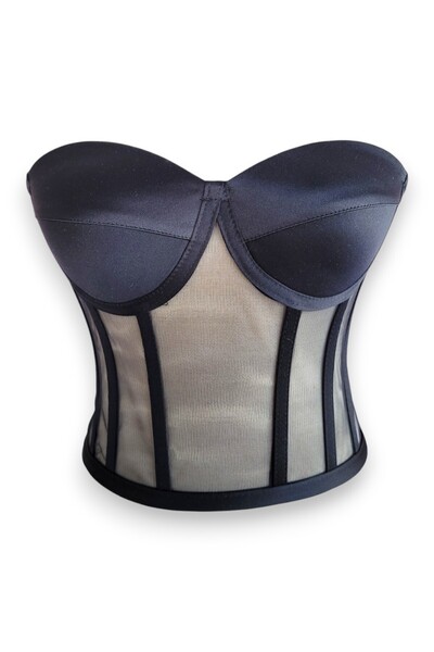 FİYPER Átlátszó Underwire Tie Bustier kész méretű fekete