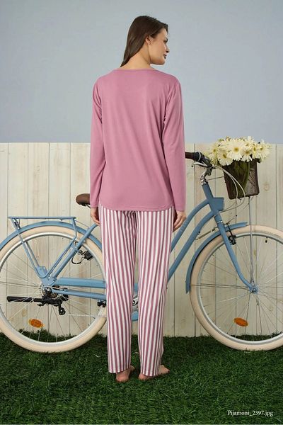 Pijamoni Σετ γυναικείες πιτζάμες Dusty Rose Color Milan υφασμάτινο μακρυμάνικο