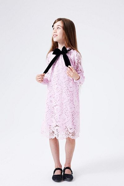 Le Mabelle Pink Guipure Bowknot Girl's Dress - Bessie
