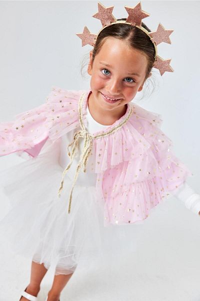 Le Mabelle Pink Star Girl's Short Cape