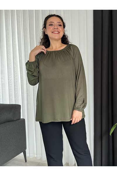 MODA Women's Plus Size Madonna Collar Wool Viscos Bluz