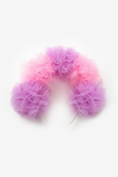 Le Mabelle Pink Lilac 5-Piece Tulle Pompom Girl's Crown