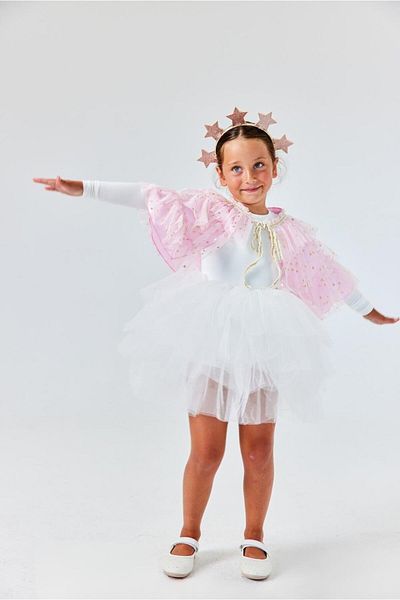 Le Mabelle Pink Star Girl's Short Cape
