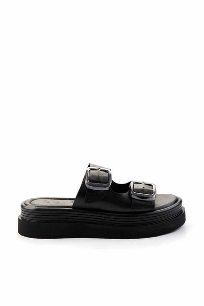 Bambi Black Leather Women's Slippers K04359022103