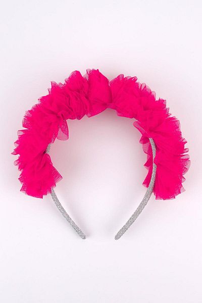 Le Mabelle Glitter Girl's Crown with Fuchsia Tulle Detail
