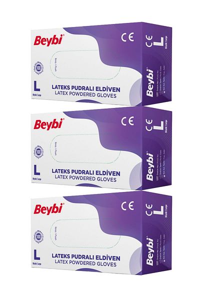 P Parla Latex Powdered Gloves 3 Boxes of 100 Size L