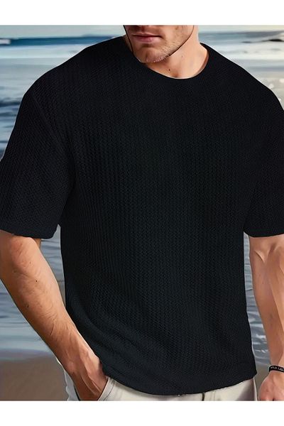 caddekombin Ανδρικό μπλουζάκι Robert Waffle Fabric Crew με κοντό μανίκι μαύρο