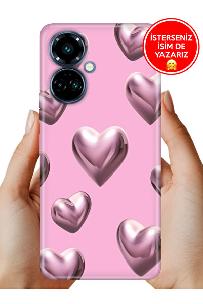 TECNO Camon 19 Pro Kılıf Desenli Rubber Kamera Korumalı Silikon Platin Kalp