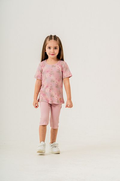 Pasur Bebe Flower Printed T-Shirt and Camisole Tights Girl's Suit