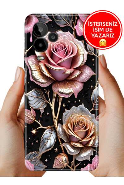 General Mobile GM 24 Pro Kılıf Lüks Desenli Silikon Cover Case Gold Gül