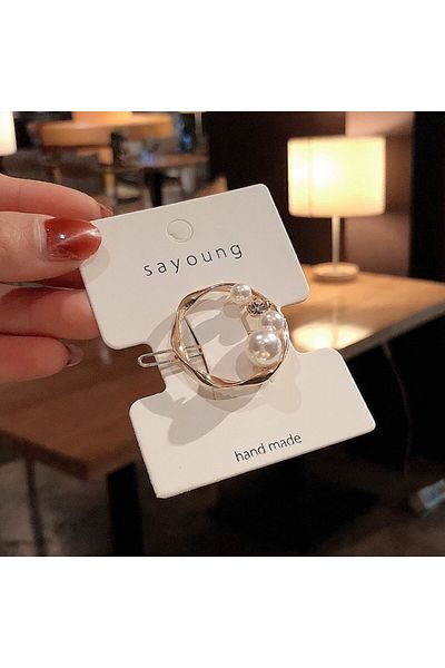 So Much Accesories So-Much Women's Elegant Model Gold Pearl Detailed Side Hair Clip Round-4