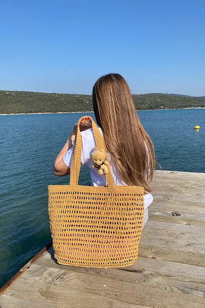Mila Camel Hand Knitted Beach Bag
