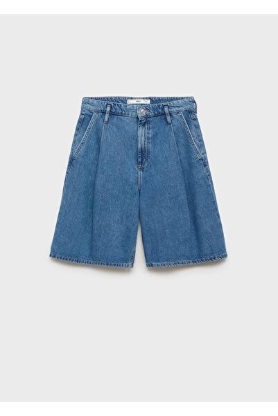 MANGO Woman Pilili Geniş Paça Bermuda Şort