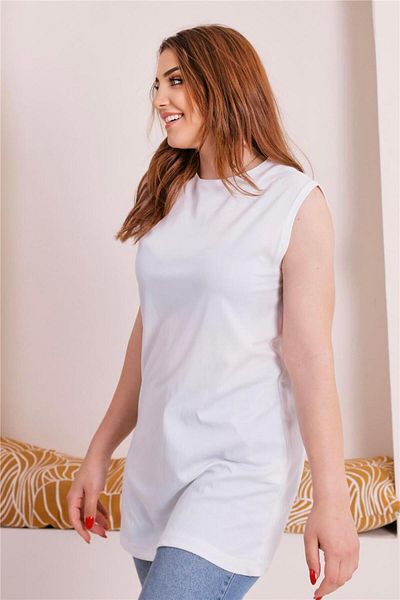 Bwest Sude Crew Neck Sleeveless Plain Basic Blouse - 06038.002 - White