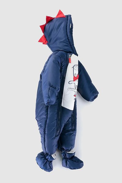 DeKuBaby Cute Dragons Printed Cotton Hooded Winter Astronaut Jumpsuit for Baby Boy