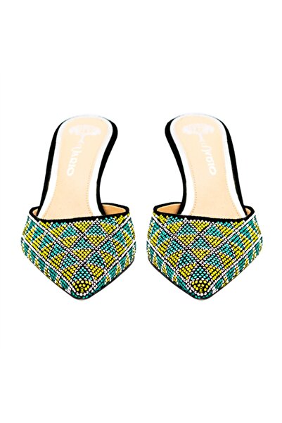 Vario Sıyah Süet Yeşil Sarı Taşlı C1218