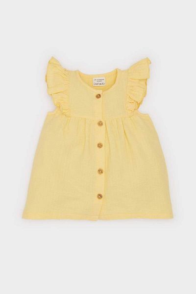 DeFacto New Season Baby Girl Crew Neck Seersucker Textured Short Sleeve Shirt