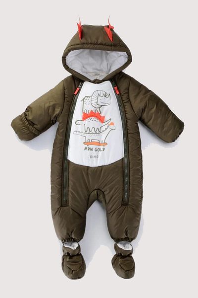 DeKuBaby Cute Dragons Printed Cotton Hooded Winter Astronaut Jumpsuit for Baby Boy