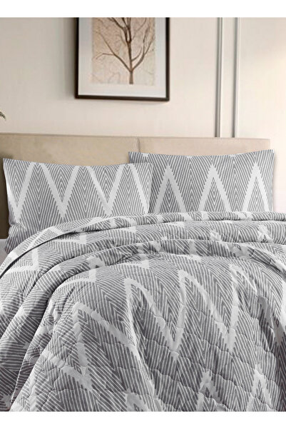 UPSTYLE Kapitone Yatak Örtüsü Seti Tek Kişilik Olivia Gri