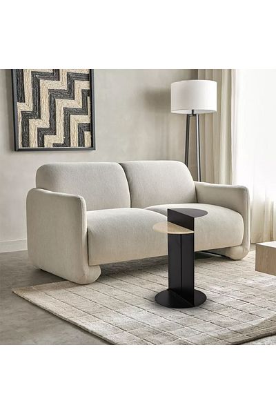 Areka Black service table, golden iron base, two-level surface, black + beige marble