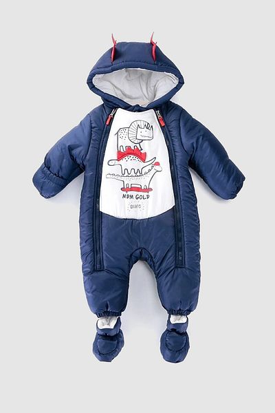 DeKuBaby Cute Dragons Printed Cotton Hooded Winter Astronaut Jumpsuit for Baby Boy