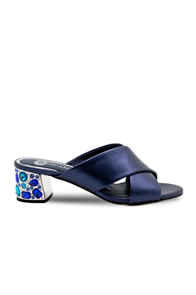 Vario Papuci cu detaliu de toc colorat Napa Sedefli Bleumarin C2148