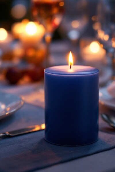 Candle Vase El İşçiliği Blok Kütük Silindir Mum Lacivert Renk  5 Cm  X 15 Cm ...
