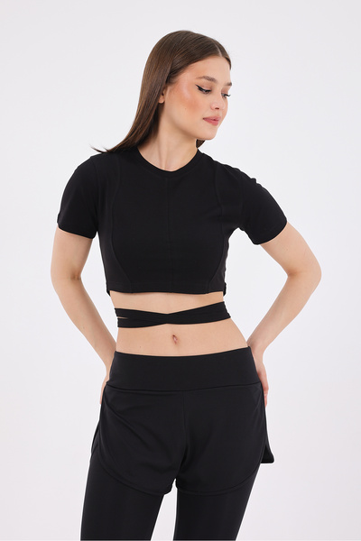 Scorp Γυναικείο κοντομάνικο μπλουζάκι Viora που δένει στη μέση σε μαύρο χρώμα