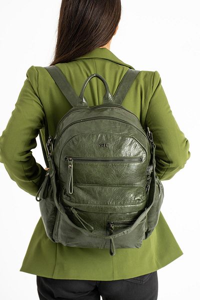 571 Collections Çanta Green Faux Leather Backpack - USB Port (Model: 571-9-12E)