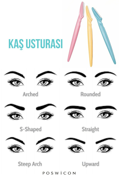 poswicon Kaş Ve Yüz Usturası Kaş Alma Ve Düzenleyici Tek Katlamalık Jilet 1 pakette 3 renk