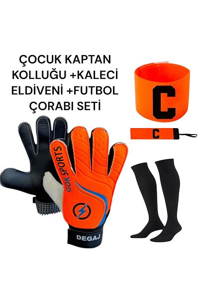 Gök Sports Children's Captain Armband Goalkeeper Gloves Football Sock Set with Wrist Bandage