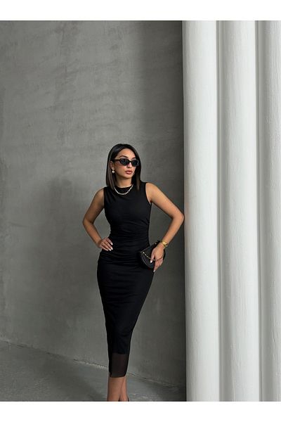 BEJNA Schwarzes ärmelloses Tüllkleid für Damen