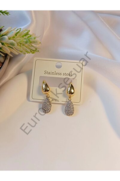 stainless steell Çelik Küpe Zirkon Taşlı