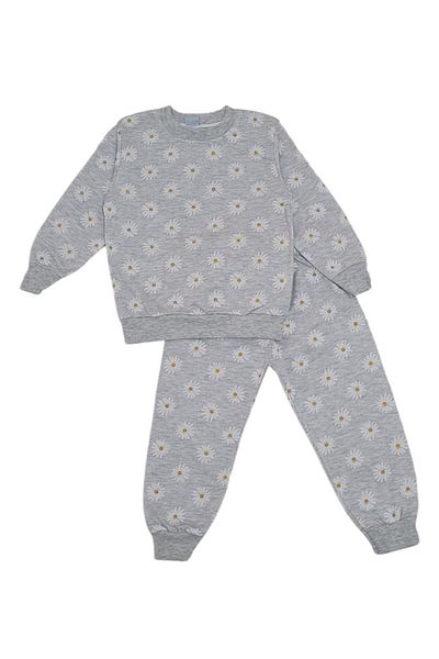 demir kids Girl's Floral Daisy Patterned Seasonal Cotton Gray Pajama Set
