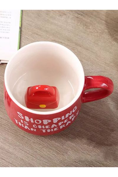 MUKKO HOME Surprise Porcelain Mug with Red Luxury Bag – 350 Ml, Shopping Themed, Stylish and Fun
