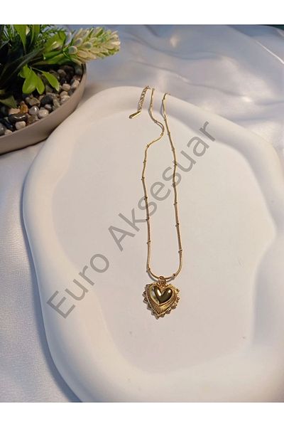 stainless steell Gold Heart Detailed Steel Necklace