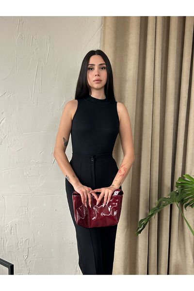Fav Style Γυναικεία μπλούζα με όρθιο γιακά καμιζόλα πλεκτή με ραβδώσεις Halter Crop Μπλούζα Μαύρη