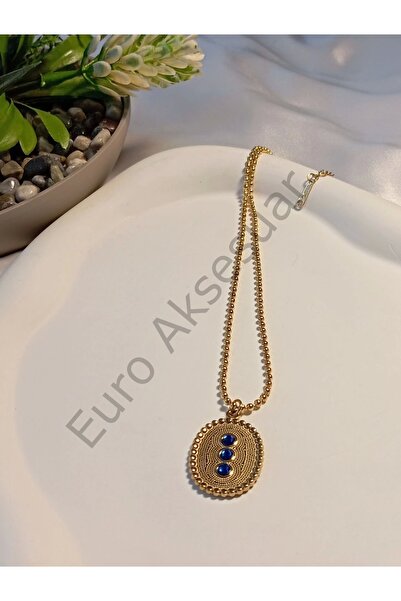 stainless steell Lacivert Taş Detaylı Çelik Firuze Kolye