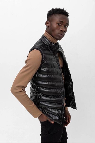 eg38 Marco Leather Zippered Vest Black