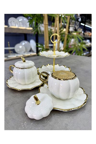 Doğudeko Luxury Porcelain Pumpkin Presentation Set of 2 Cups Gold