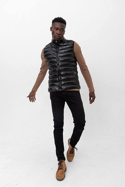 eg38 Marco Leather Zippered Vest Black