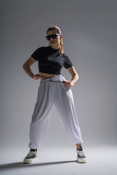 Superbluemexico Unisex Wrinkled Fabric Summer Baggy Trousers