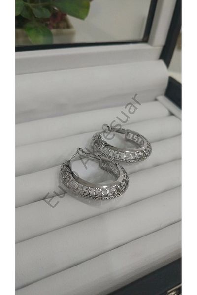stainless steell Silver Lace Cambered Steel Hoop Earrings