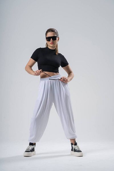 Superbluemexico Unisex Wrinkled Fabric Summer Baggy Trousers